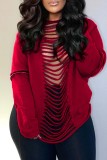 Black Casual Letter Print Ripped Backless O Neck Tops