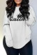White Casual Letter Print Ripped Backless O Neck Tops