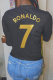 Black Sportswear Party Print Patchwork Letter O Neck T-Shirts