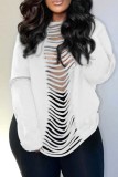 Green Casual Letter Print Ripped Backless O Neck Tops