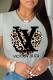 Grey Casual Daily Print Patchwork O Neck T-Shirts