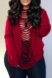 Green Casual Letter Print Ripped Backless O Neck Tops