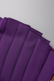 Purple Elegant Print Patchwork Flounce Strapless Evening Dress Dresses