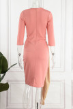 Orange Elegant Print Bandage Patchwork Fold Asymmetrical Collar One Step Skirt Dresses