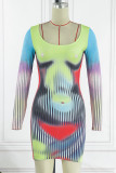 Colour Sexy Print Patchwork Pencil Skirt Dresses