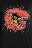 Black Street Cute Print Patchwork O Neck Tops