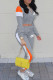 Light Gray Street Print Patchwork Zipper Collar Long Sleeve Two Pieces