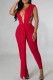 Red Fashion Sexy Solid Patchwork Backless V Neck Skinny Jumpsuits