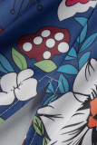Blue Elegant Print Patchwork O Neck Evening Dress Dresses