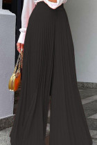 Black Casual Solid Patchwork Fold High Waist Wide Leg Solid Color Bottoms