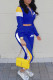 Blue Street Print Patchwork Zipper Collar Long Sleeve Two Pieces