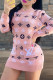 Pink Casual Letter Pocket O Neck One Step Skirt Dresses