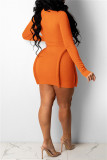 Orange Casual Solid Patchwork Turtleneck Long Sleeve Dresses