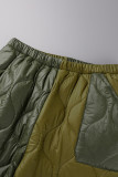 Army Green Casual Solid Patchwork High Waist Straight Patchwork Bottoms