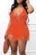 Orange Sexy Solid Tassel Hollowed Out Patchwork Halter Sleeveless Two Pieces