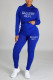 Blue Casual Print Patchwork Hooded Collar Long Sleeve Two Pieces