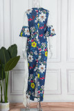 Blue Elegant Print Patchwork O Neck Evening Dress Dresses
