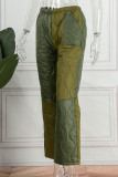 Army Green Casual Solid Patchwork High Waist Straight Patchwork Bottoms