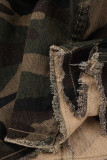 Army Green Casual Print Camouflage Print Patchwork Buckle Turndown Collar Long Sleeve Straight Denim Jacket