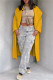 Yellow Casual Solid Cardigan Hooded Collar Outerwear