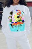 Blue Daily Cute Print Patchwork O Neck Tops