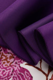 Purple Elegant Print Patchwork Flounce Strapless Evening Dress Dresses