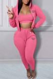 Pink Sexy Print Letter Hooded Collar Three Pieces
