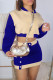 Blue Casual Solid Patchwork Buckle Cardigan Collar Long Sleeve Two Pieces