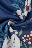 Blue Elegant Print Patchwork O Neck Evening Dress Dresses