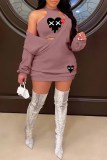 Black Sexy Casual Print Patchwork O Neck Long Sleeve Two Pieces