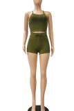 Army Green Casual Solid Patchwork Spaghetti Strap Sleeveless Two Pieces