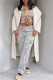 White Casual Solid Cardigan Hooded Collar Outerwear
