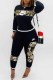 Camouflag Gray Casual Camouflage Print Patchwork Letter O Neck Long Sleeve Two Pieces