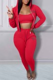 Pink Sexy Print Letter Hooded Collar Three Pieces