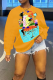 Yellow Daily Cute Print Patchwork O Neck Tops