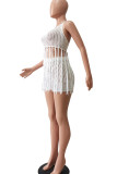 Red Sexy Solid Tassel Hollowed Out Patchwork Halter Sleeveless Two Pieces