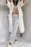 Yellow Casual Solid Cardigan Hooded Collar Outerwear