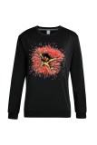 Black Street Cute Print Patchwork O Neck Tops