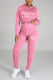 Pink Casual Print Patchwork Hooded Collar Long Sleeve Two Pieces