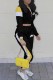 Black Street Print Patchwork Zipper Collar Long Sleeve Two Pieces