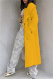 Yellow Casual Solid Cardigan Hooded Collar Outerwear
