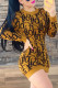 Yellow Casual Letter Patchwork O Neck One Step Skirt Dresses