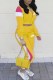 Yellow Street Print Patchwork Zipper Collar Long Sleeve Two Pieces