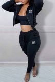 Pink Sexy Print Letter Hooded Collar Three Pieces