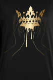 Black Casual Street Print Patchwork O Neck Tops