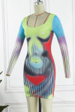 Colour Sexy Print Patchwork Pencil Skirt Dresses