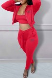 Pink Sexy Print Letter Hooded Collar Three Pieces