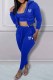 Blue Sexy Print Letter Hooded Collar Three Pieces