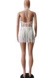 Red Sexy Solid Tassel Hollowed Out Patchwork Halter Sleeveless Two Pieces