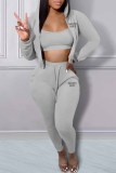 Pink Sexy Print Letter Hooded Collar Three Pieces